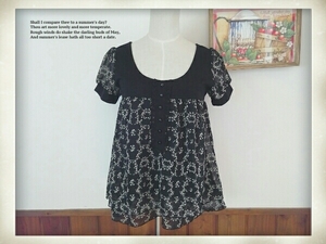  on goods lady's iiMK Michel Klein small floral print tunic M size black cut and sewn tops easy short sleeves sia- chiffon ⑫7