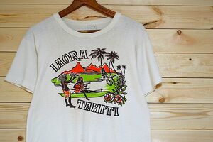 夏感◎UnknownIAORA TAHITIアロハなプリントTシャツSM白k423