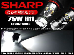 GD系/GD1/GD2/GD3/GD4 前期/中期/後期 フィット H11 フォグランプLED 75W SHARP 6500K ホワイト 白 車検対応