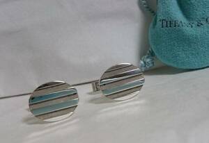  regular good limitation TIFFANY Tiffany stripe × specular oval cuffs silver 925 cuff links round button Shadow stripe line *