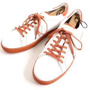 【再出品毎2％OFF】美品▽JMウエストン×ローランギャロス　649　Sneaker　レザー　スニーカー　ホワイト×オレンジ　9　仏製　メンズ