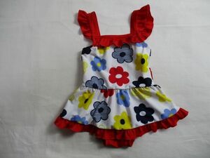 ZW106【Kids Foret】キッズフォーレ　花柄模様　海水浴　プール　ストレッチ　ワンピース　水着　女児　白・赤　90　(クリーニング済み)