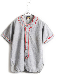  неиспользуемый товар 40s Vintage # DANDUX шерсть короткий рукав Baseball рубашка ( 34 мужской XS ) новый товар не использовался 40 годы одноцветный рубашка с коротким рукавом пепел красный 