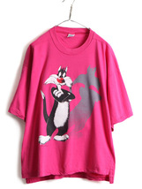 90s オールド ■ ワーナー シルベスター キャット プリント 半袖 Tシャツ ( メンズ レディース XL 程) ルーニー テューンズ キャラクター_画像1