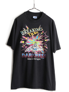 90s USA製 大きいサイズ XL ★ 多色刷り ビッグ プリント 半袖 Tシャツ ( メンズ ) 古着 90年代 アート シングルステッチ メッセージ 黒