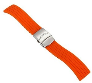 腕時計用 バンド シリコンラバー ベルト 20mm オレンジ 三つ折れバックル
