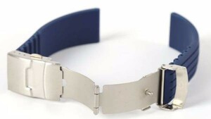 腕時計用バンド シリコンラバーベルト 20mm ディープブルー 紺色 三つ折れバックル ダブルロック