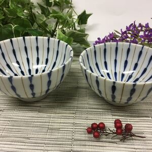 美濃焼 しだれ十草ごはん茶碗 大小ペア