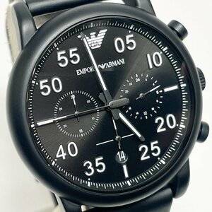 【中古】EMPORIO ARMANI 腕時計 AR-1133 AVIATOR オールブラック アルマーニ メンズ クオーツ クロノグラフ 黒 多針 アナログ 革 9563