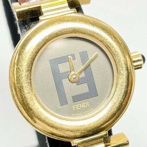 【中古】FENDI 腕時計 レデース 320L クオーツ アナログ FFロゴ レザー フェンディ ラウンド ゴールド 革 11009687