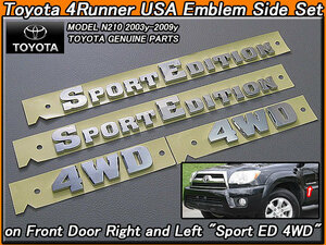 サーフN21#/TOYOTA/トヨタ4RUNNER純正USエンブレムセット-サイドSPORT.EDITION-4WD左右4点/USDM北米仕様N210N215ハイラックス4ランナーUSA