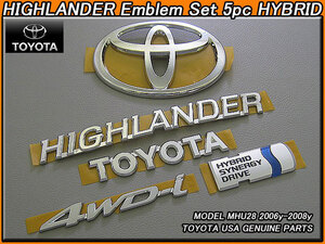 クルーガーHYBRID/TOYOTA/MHU28トヨタHighlanderハイブリッド純正USエンブレムセット-前後5点/USDM北米仕様ハイランダーUSAシンボルTマーク