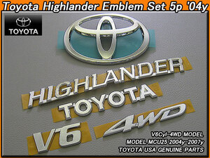 クルーガー後期MCU25/TOYOTA/トヨタHighlander純正USエンブレムセット-前後5点(3.3L.V6-4WD)04-07y/USDM北米仕様USAハイランダーTマークAWD