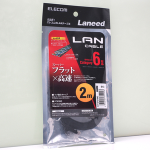 Laneed カテゴリ6 フラットタイプ LANケーブル 2m (2.0m) ストレート LD-GF2/BK2 スーパーフラット×高速 ブラック 黒 未開封品