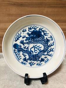 中国美術　 清時代 染付龍図皿　大清光緒年製款 唐物 　陶磁器 古美術 