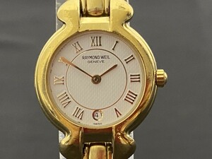 A3　RAYMOND WEIL　GENEVE　5355　GOLD ELECTROPLATED　ゴールドカラー　レディース腕時計　デイト　スイス製　ブランド腕時計　現状品