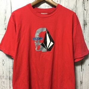 希少 90's ボルコム VOLCOM ロゴ プリント メンズ 半袖 Tシャツ Lサイズ 赤 ヴィンテージ USA 古着