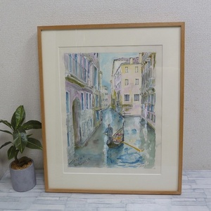 Art hand Auction @Watercolor Overseas Landscape Painting ③ Takeshi 1998.11.9 Venezia Wooden Frame Glass Surface Italian Landscape Painting Interior Object Wall Hanging Collection, painting, watercolor, Nature, Landscape painting