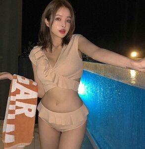 [ Itioshi carefuly selected commodity ] lady's swimsuit separate frill back ribbon high waist Pool Side summer F097