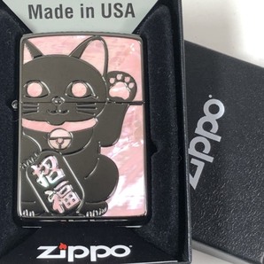 Zippo Shell Inlay 天然貝 シェル ラッキーキャット 招き猫/両面 /ピンク 桃黒 BK 新品の画像6