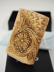 Art hand Auction Zippo Cuir enveloppé Cuir Sculpté CHAOS Arabesque Panier {4 côtés} Sheridan Craft Leather Works Handmade Chaos ◆Luxueux, Écrivain, Zippo, autres