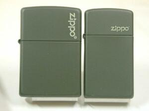 Zippo グリーンマット・ペア（緑草原）ジッポーロゴ#221＆1622ZL