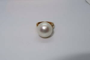 ■ □ K18YG Pearl Pearl 15 мм Tama Diamond 0,04CT Кольцо № 11 □ ■