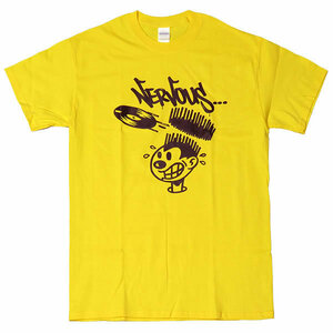 [Mサイズ]Nervous（ナーバス） レコード ロゴ NYガラージ ／ハウス／クラブDJ 音楽Tシャツ イエロー