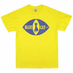 [XLサイズ]Blue Cat（ブルーキャット） Records by Trojan SKA スカ 猫目 ネコ ロゴTシャツ 黄