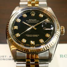 ◎1年保証・本物保証■極美品 ROLEX デイトジャスト■10Pダイヤ ブラック文字盤■R1601 OH済!_画像2