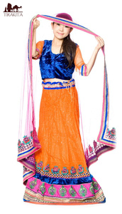  free shipping dress wedding rehenga(1 point thing ) India. rehenga( blue × orange ) brick surrey 