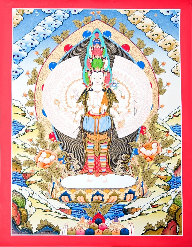 Free Shipping Kanzeon Bodhisattva Thangka Buddhist Painting Mandala [One-of-a-kind] thangka Eleven-faced, thousand-armed, thousand-eyed Kanzeon Bodhisattva 50x67 Tibetan Mandala, artwork, painting, others