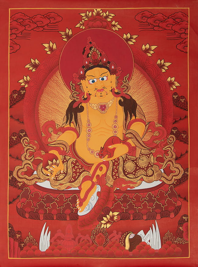 무료 배송 보물 신 Thangka 만다라 Jambara 65cm x 49cm 손으로 그린 Thangka 만다라 불교 그림 인도 도서 인쇄 재료, 삽화, 그림, 다른 사람