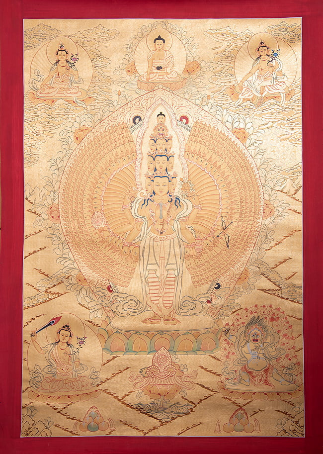 Kostenloser Versand Tausendarmiges Kannon Thangka Mandala [Einzigartig] Thangka Elfgesichtiger Tausendarmiger Kanzeon Bodhisattva 83 cm x 59 cm, Kunstwerk, Malerei, Andere