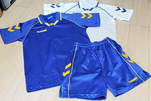 【90年代 サッカー部仕様】hummel ヒュンメル サッカー プラクティスウェア シャツ2枚パンツ1枚セット サイズM ホワイト×ブルー×イエロー