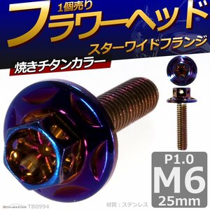 M6×25mm P1.0 フラワーヘッド スターワイドフランジ 六角ボルト ステンレス 車/バイク ドレスアップ 焼きチタンカラー 1個 TB0994