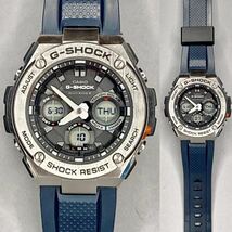 美品G-SHOCK GST-W110-1AJF G-STEEL Gスチール タフソーラー 電波受信 電波ソーラー マルチバンド6 アナデジ メタルベゼル ネイビー _画像3