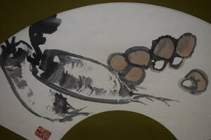 Art hand Auction [عمل أصيل] //Tan Baoquan/Radish/Shiitake لوحة فطر/لوحة صينية/أفقية/سطح المروحة/صندوق بولونيا متضمن/Hotei-ya التمرير المعلق HJ-210, تلوين, اللوحة اليابانية, منظر جمالي, فوجيتسو