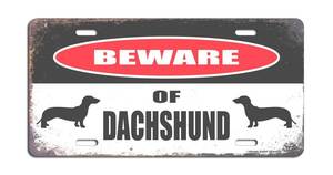愛犬【Dachshund/ダックスフント】『BEWARE』警告/ヤードサイン/ティンサイン/ブリキ看板/アンティーク風/Tin Sign/サビ風-16