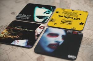 人気レア!《マリリン・マンソン-Marilyn Manson》オリジナル・アルバム ジャケット デザイン コルク製 コースター 4個セット-9-12(3)