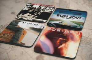  popular rare!{bon* jovi -Bon Jovi} original * album jacket design cork made Coaster 4 piece set -13-16(4)