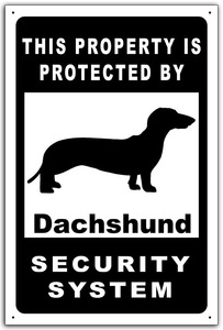 雑貨【Dachshund/ダックスフント】dog犬イヌ/セキュリティ サイン メタルプレート/ヴィンテージブリキ看板/レトロアンティーク風/Tin Sign2