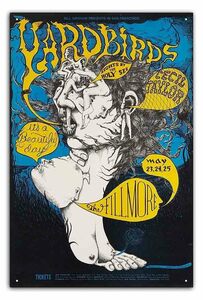 ブリキ看板【Rock Poster/ロックポスター】雑貨/ヴィンテージ/メタルプレート/レトロ/アンティーク風/32-The Yardbirds 1968