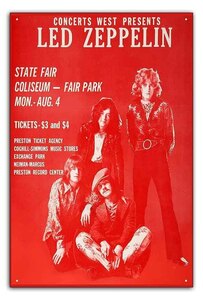 ブリキ看板【Rock Poster/ロックポスター】雑貨/ヴィンテージ/メタルプレート/レトロ/アンティーク風/135-Led Zeppelin 1969