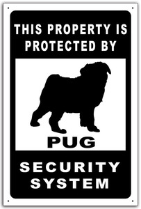雑貨【Pug/パグ】dog/犬/イヌ/セキュリティ サイン メタルプレート/ブリキ看板/ヴィンテージ/レトロアンティーク風/Tin Sign/10