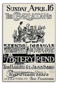 ブリキ看板【Rock Poster/ロックポスター】雑貨/ヴィンテージ風/メタルプレート/200-Charlatans, Mystery Trend California Hall (1966)