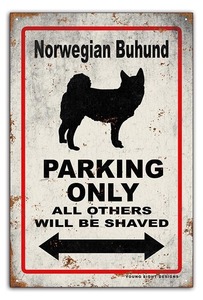 雑貨【Norwegian Buhund Dog/ノルウェジアン・ブーフント】ドッグパーキング/メタルプレート/ブリキ看板/ヴィンテージ/サビ風-162