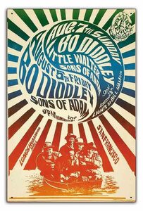 ブリキ看板【Rock Poster/ロックポスター】雑貨ヴィンテージ/メタルプレート/レトロアンティーク風/171-Bo Diddley 1966/ボ・ディドリー