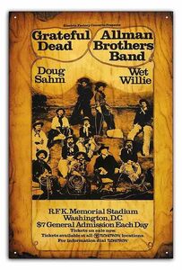 ブリキ看板【Rock Poster/ロックポスター】ヴィンテージメタルプレートアンティーク風182-Grateful Dead.Allman Brothers Band Stadium1973