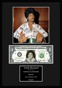 限定!人気【リトル・リチャード/Little Richard】ロックンロール/写真/本物USA1ドル札フレーム証明書付き/カラー/8